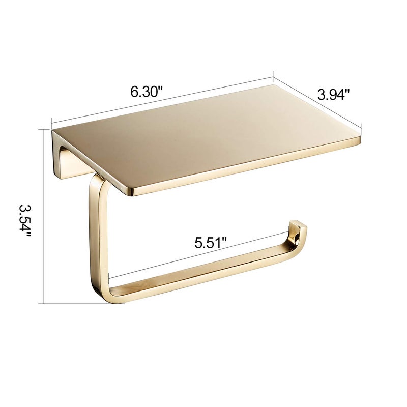LANGPAI Toilet Paper Holder for Bathroom Solid Brass and Superior Hotel Style Tissue Roll Holder with Cell Phone Storage Gold Finish - Image 5